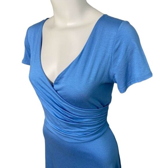 GILI Blue Surplice V Neckline Fit & Flare Jersey Knit Dress Sz Medium - Picture 4 of 8